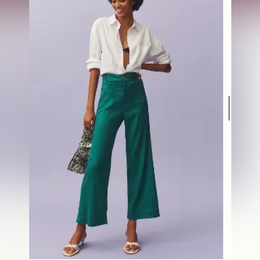 NWT Anthropologie The Collette Cropped Wide Leg Pants by Maeve Linen Edition